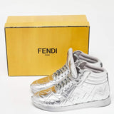 Fendi X Nicki Minaj Silver Laminated Leather High Top Sneakers