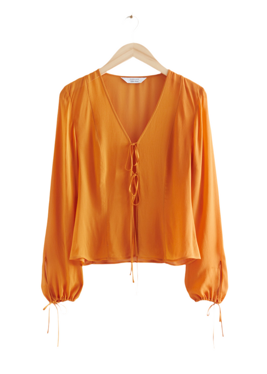 Stockholm Atelier & Other Stories orange sheer tie blouse