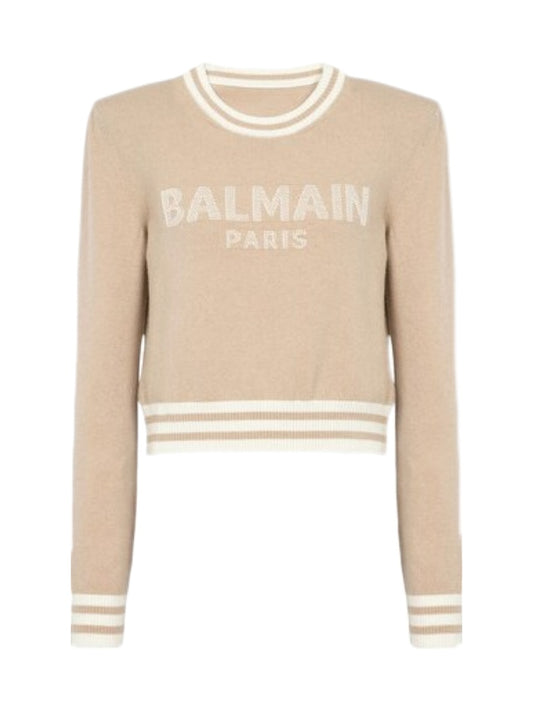 Balmain intarsia logo cropped wool sweater