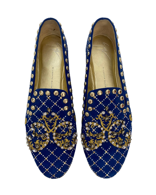 Giuseppe Zanotti blue suede studded loafers