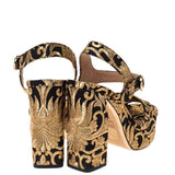 Tory burch black gold nayan brocade loretta heels