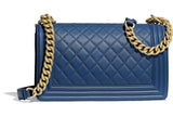 Chanel Medium Boy Bag Blue Caviar Light Gold Hardware