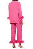 Sleeper Party Pajama Set with Feathers in Hot Pink