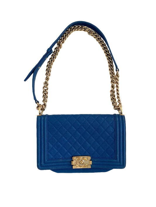 Chanel Medium Boy Bag Blue Caviar Light Gold Hardware