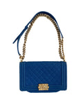 Chanel Medium Boy Bag Blue Caviar Light Gold Hardware