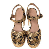 Tory burch black gold nayan brocade loretta heels