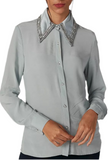 Nevada love blue crystal embellished collar blouse
