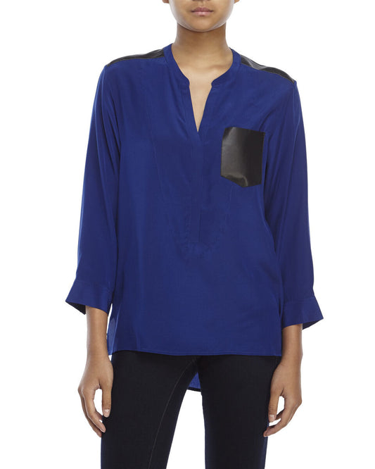 Sandro leather pocket silk blouse