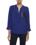 Sandro leather pocket silk blouse