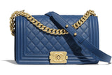 Chanel Medium Boy Bag Blue Caviar Light Gold Hardware