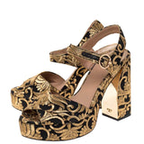 Tory burch black gold nayan brocade loretta heels