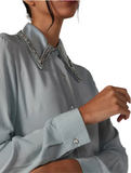 Nevada love blue crystal embellished collar blouse