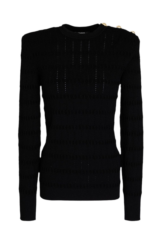 Balmain black Pointelle-knit sweater