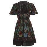 Valentino Black Watersong Print Silk & Lace Dress