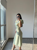 Exquise Green floral long Dress