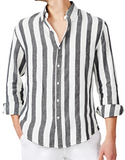 Vacay Linen White and Gray Stripped Button Up Shirt