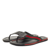 Gucci black leather web flip flop sandals