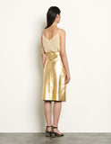 Sandro gold leather midi skirt