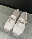 Chanel White Mary Jane Ballerina Shoes CC 2024