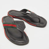 Gucci black leather web flip flop sandals