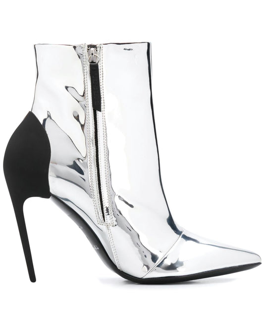 DIESEL High-heel Ankle Boots In Mirrored Pu In Silver