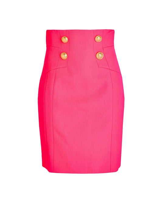 Balmain Fuchsia button embellished wool skirt