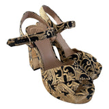 Tory burch black gold nayan brocade loretta heels