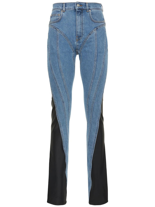 Mugler Contrast denim & jersey skinny jeans