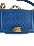 Chanel Medium Boy Bag Blue Caviar Light Gold Hardware