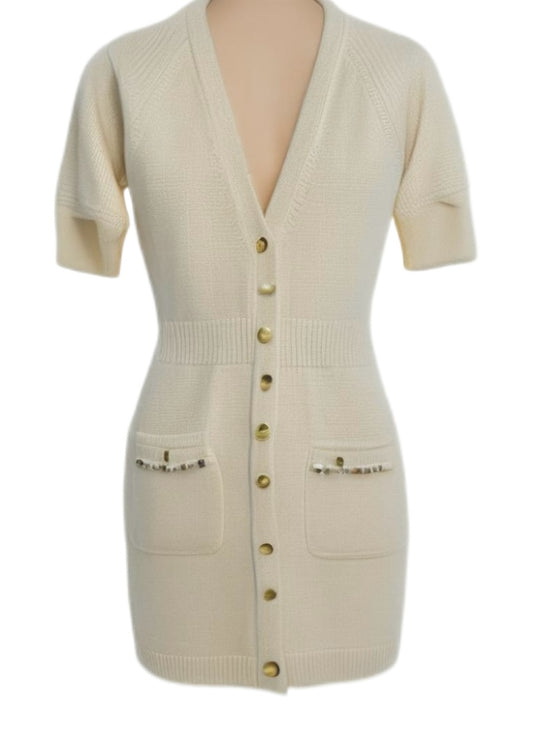 Chanel white cashmere mid length dress