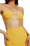 MESHKI stacey ruched knit hater Top yellow