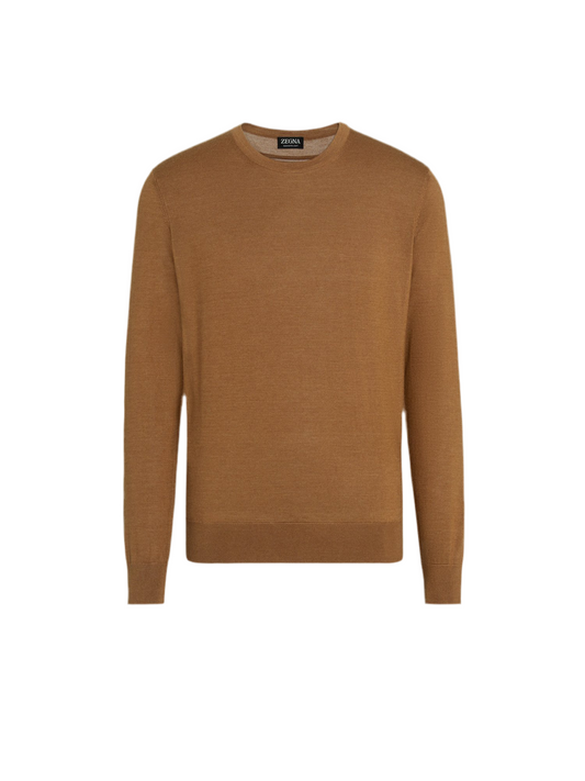 New Zegna brown cashmere crewneck sweater