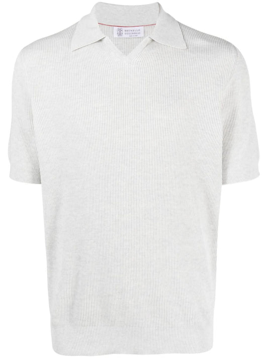 Brunello Cucinelli ribbed-trim off white polo shirt