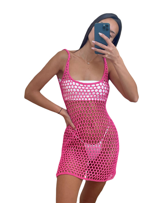 Meshki knitted pink cover up