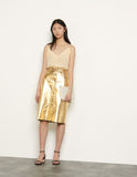 Sandro gold leather midi skirt