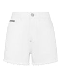 Philipp Plein white high rise denim shorts