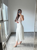 Flannel white tassel long Skirt