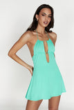 Meshki Kehlani Mint Halter Mini Dress