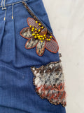 Gizia denim embroidered flower trousers