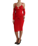 Dolce & Gabbana Red Stretch Satin Cutout Midi Dress