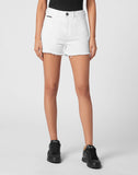 Philipp Plein white high rise denim shorts