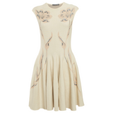 Alexander McQueen Beige Floral Jacquard Stretch Wool Flared Dress