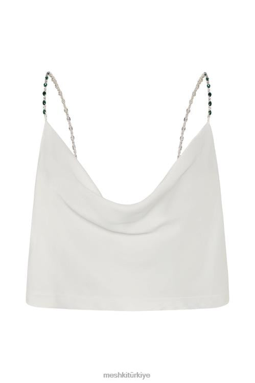 Meshki white beaded straps top