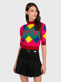 Versace Jeans Couture Pink & Red Logo Knit Turtleneck