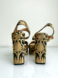 Tory burch black gold nayan brocade loretta heels