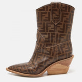 Fendi Brown Zucca Coated Canvas Pointed Toe Ankle Boots