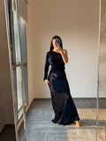 Terexov blue velvet one shoulder Dress