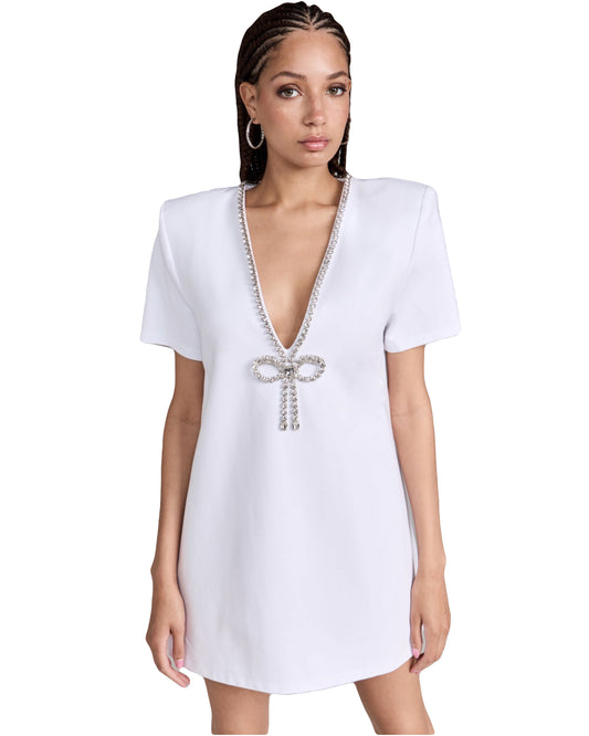 Area Crystal Bow V-neck T-shirt Dress