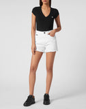 Philipp Plein white high rise denim shorts