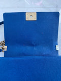 Chanel Medium Boy Bag Blue Caviar Light Gold Hardware